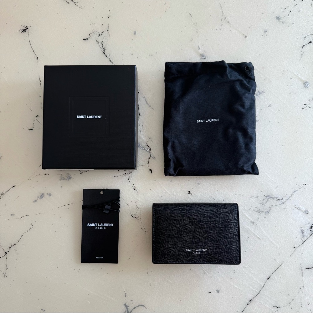 Saint Laurent YSL Black Grain de Poudre Card Holder